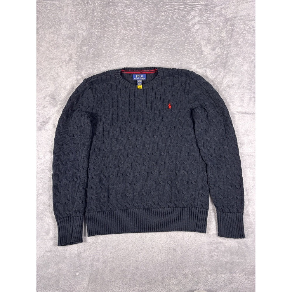 Polo Ralph Lauren Cable Knit Sweater Boys XL Black 18-20 yrs Red Little Pony